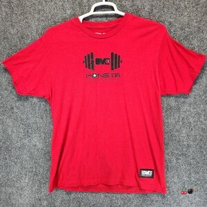 Monsta Clothing Shirt Men's Large Red MC Drift Dumbell Graphic Workout Tee Gym